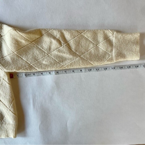 UNNI Cottagecore Cream Lattice Knit Cropped Cardigan with Floral Embroidery Sz S - Picture 10 of 10